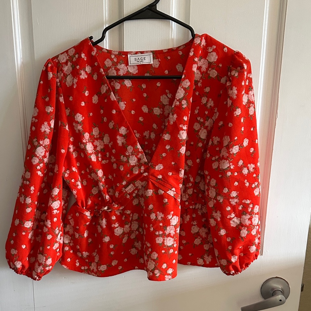 Sage Women's Vibrant Red Floral Blouse